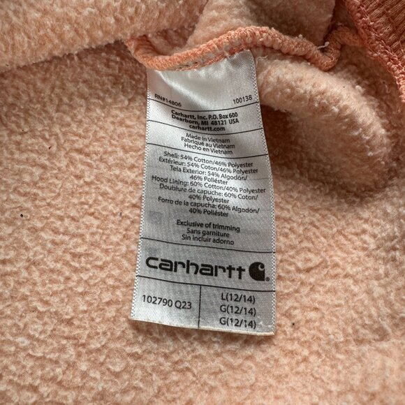 Carhartt Clarksburg Hoodie Women’s Large Pullover Sweatshirt Apricot Work Fleece - Picture 5 of 9